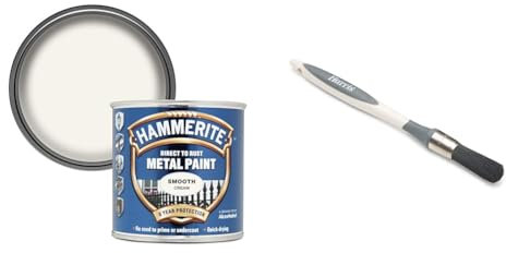 Hammerite Direct to Rust Metal Paint - Smooth Cream Finish 250ML & Harris Seriously Good Metalwork Round Paint Brush, 15mm, Grey, 102071000