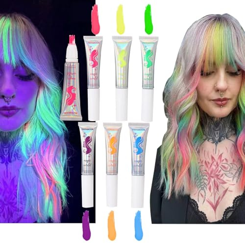 Glow - Peine temporal de tiza para el cabello, color que brilla en la oscuridad para el cabello y el cuerpo, tinte para el cabello lavable, peine de color para niñas y niños, color no tóxico para