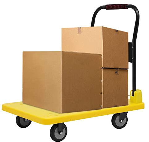 Susoso Transportwagen Klappbar, Stummschalten Rollwagen mit Schutzbügel Handwagen Transporthilfe Bis 400 kg Tragkraft Industrie Plattformwagen Gelb