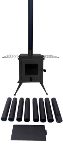 Outbacker Firebox Vista Eco Burn Portable Wood Burning Stove & Complete 2.68m Flue Kit – 3.5kW Heat Output | Lightweight 12kg Tent Stove with Glass Door & Eco Burn Technology | Compact Kit