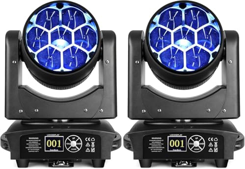 BETOPPER Cabezas móviles 350 W luces discoteca,Moving Head LED 7x40W RGBW Beam/Wash/Zoom/CTO efecto Bee Eye–Luces Spot para iluminación de escenario con activación sonora para fiestas, clubes,2 PCS