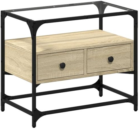 Wenjingqi-846055 TV-Schrank, Glas und Holz, Sonoma-Eiche, 60 x 35 x 51 cm