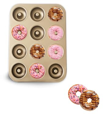 Stampo per ciambelle, 12 cavità, antiaderente, in acciaio al carbonio, per ciambelle, muffin, cupcake, oro (uno stile)