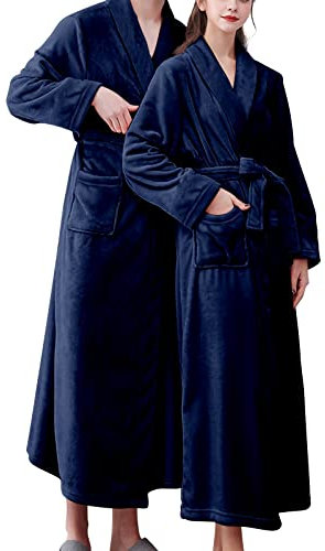 Damen-Bademantel mit Kapuze, Fleece, mit Ohren, niedlicher Winter-Bademantel für Damen, Plüsch-Gürtel, volle Länge, gemütlicher Lounge-Hausmantel, lustiges Tierohr-Detail für zusätzliche Wärme, navy,