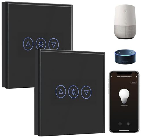 BSEED Interruttore Dimmer WIFI Alexa 1 Gang 2 Via - 2 Pezzi, Interruttore Dimmer Tattile WIFI Compatibile con Google Home, Interruttore Smart Nero(Richiesto la Linea Neutra)