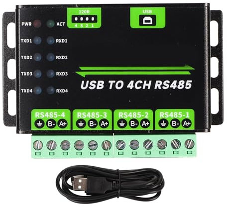 BAFOVY Convertidor USB a RS485, Adaptador Aislado Industrial para Comunicación, USB a 4CH RS485 con TVS, Resistencias 120R, Caja de Aleación de Aluminio, para Computadora Portátil OS X,