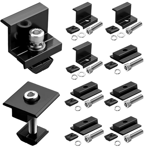 GETLITOOL 10 abrazaderas para módulo solar color negro, 6 abrazaderas centrales, 4 abrazaderas finales, fijación para montaje en carril, 4 módulos, soporte de panel solar de aluminio (30mm)