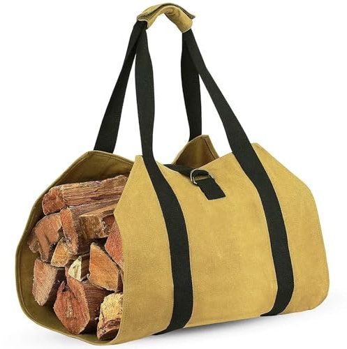 RVIFY Borsa portalegna Borsa Tote per Trasporto Legna da ardere, Porta Legna da ardere in Tela, Extra Large, Durevole, per caminetti, stufe a Legna, Campeggio Borsa Legna Ardere(Khaki)