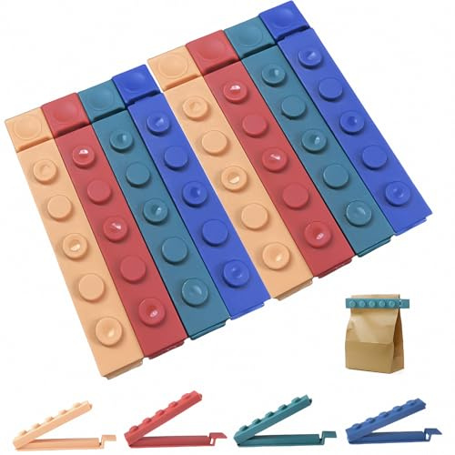 SupRovare 8 Stück Verschlussclips, 12cm Clips für Tüten, Spiel Block-Formen, Tütenclips Wiederverwendbar, Verschlussklammern Tüten für Kaffee Süßigkeiten Milchpulver Snacks Kekse