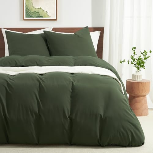 WohlNest Funda Nórdica Cama 180 Verde Oliva,Microfibra de Poliéster Ultrasuave, con Certificación ÖKO-Tex, 1 Funda de Edredón 260x240 + 2 Fundas de Almohada 65x65 cm