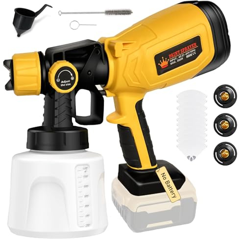 Paint Sprayer Cordless for Dewalt Battery - Fence Paint Sprayers with 1400ML Container, 3 Nozzles & 3 Patterns, Adjustable Flow, 18V Spray Gun for Home Garden Fences Sheds Walls Ceilings (No battery)