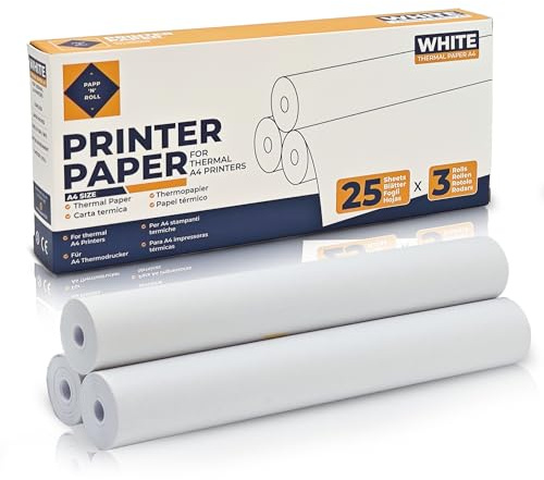 Papp'n'Roll Thermodrucker Papierrollen,A4, 3 Rollen, BPA-frei, Kompatibel mt den meisten A4 drucker