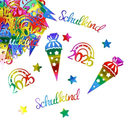 HXJFGDM 100 Stück Einschulung Konfetti Set 2025 - Bunte Tischdeko für Schulanfang,Bunte Tischdeko für Schulkind-Mädchen & Jungen | Schulanfang Deko-Set mit Schultüten-Motiven & Regenbogen-Design