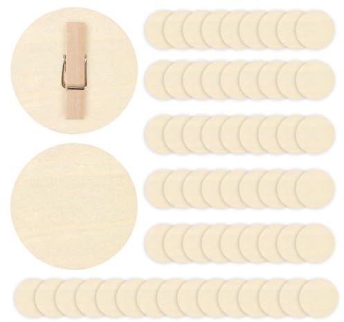 60 Pezzi Mollette in legno con 48mm Disco Mini Mollette Decorative in Legno Rotondo in Miniatura Mollette per Bucato Riutilizzabile per Cartoline,Lettere