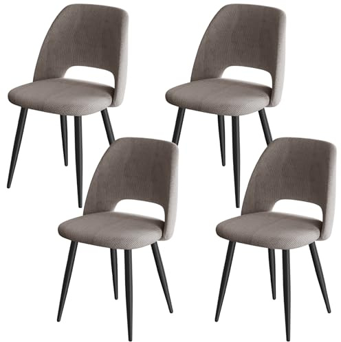 ANVOFONG 4er Set Esszimmerstühle aus Cord,Stuhlbeine aus Metall,Braun Stuhl | Tragkraft 150 kg,Gepolsterter Stuhl mit durchbrochenem Design,Moderne Restaurantstühle, Küchenstühle, Wohnzimmerstühle