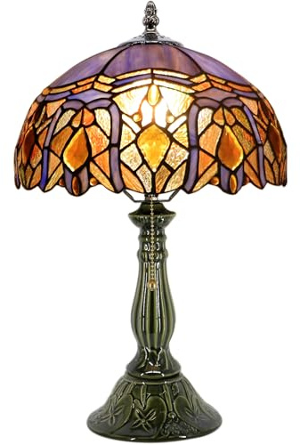MQYXH Tiffany Lamp Stained Glass Table Lamps Purple Jewelry Baroque Style Desk Lamp 12X12X18.5 Inch Bronze Ceramic Base Reading Light Suitable for Bedside Bedroom Living Room Dining Room Office
