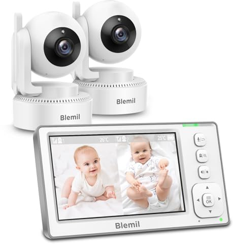 Blemil Upgrade Baby Monitor – 29 Stunden Akkulaufzeit, 4,3-Zoll IPS Split-Screen Großbildschirm, mit zwei Kameras & Audio, Fernsteuerung (Schwenken/Neigen/Zoom), Zwei-Wege-Gegensprechanlage, kein WLAN