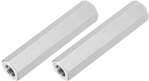 sourcing map 2 tuercas de acoplamiento UNC de 1/10.2 cm-20, tuerca acopladora de varilla hexagonal de acero inoxidable 304 de 50 mm de longitud con rosca parcial (15 mm de profundidad en cada extremo