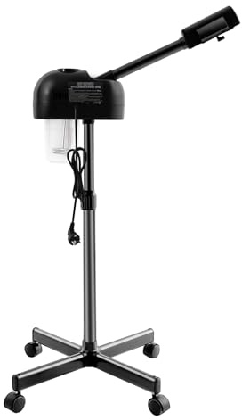 Schwarz Gesichtsdampfer 800W, 360 Grad Drehbar Gesicht Stehender Dampfgerät, 2 In 1 Ozon Bedampfer Verdampfer mit Einziehbaren Stab, Gesichtssauna für Spa Salon und zu Hause