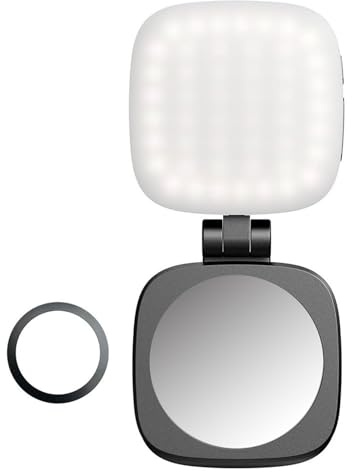 JINQIGG Rotating Selfie Light With Glass Foldable Fill 5 Brightness Levels For 16/15/14 Makeup Video Foldable Phone Video Conference