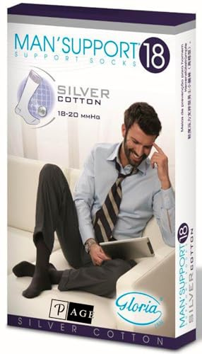 Gloria Med MAN SUPPORT 18 Calze a Compressione Graduata, Cotton Silver Q-skin, 18-20 mmHg, Gambaletti Uomo
