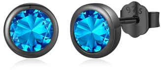 Herren Ohrringe 925er Sterlingsilber Kleine Schwarze Ohrstecker | 8mm Runde Geburtsstein Ohrringe Gothic Schmuck Geburtstags Geschenk für Männer Frauen