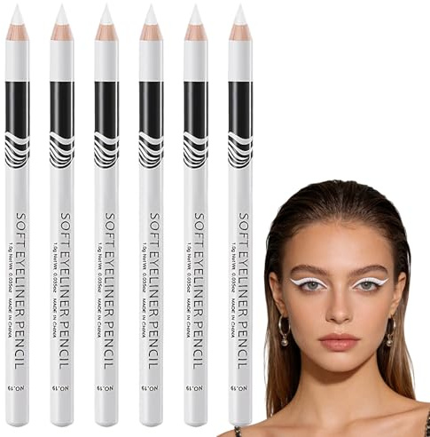 6 PCS White Eyeliner Pencil Set, Soft Highlighter Gel Eyeliner Pencil, White Eye-liner, Waterproof Long Lasting Eye Brighten, Eye Liner Pencils for Beginners and Professionals