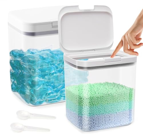 LORESJOY 2 Piezas Contenedor Detergente Polvo, 2L Lavanderia Organizador | Pastillas Lavadora Caja de Almacenamiento de Plástico, Contenedores para Baño, Dispensador Detergente Lavadora