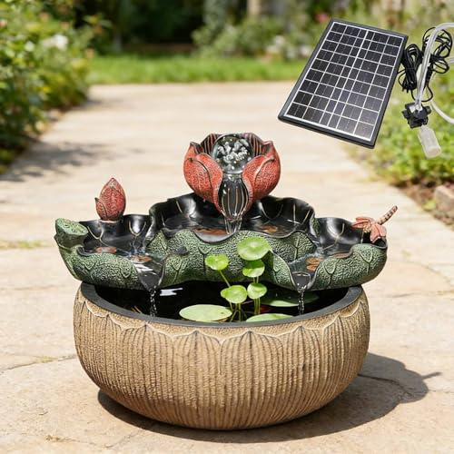 Solar Water Fountain Outdoor Garden, Cascading Fountain w/12V Water Pump, Circulating Fountain Water Feature, Meditation Tower Statue for Backyard, Patio, Deck, Porch(B)