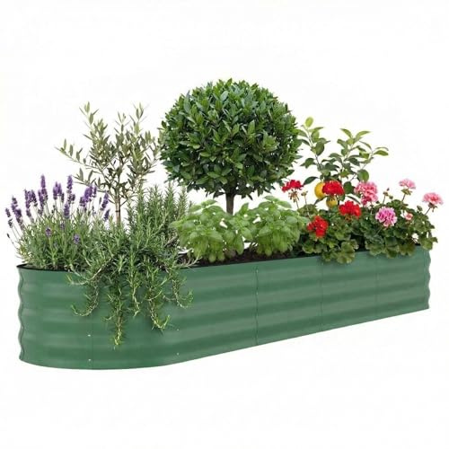 Garvee Orto Rialzato Da Esterno 240x60x45cm, Aiuola Rialzata in Metallo Ovale in Acciaio Zincato Con Rivestimento Antiruggine, Fioriera Da Giardino Grande Per Verdure e Fiori, Fondo Aperto, Verde