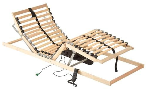 YunCangg Elektrisch Verstellbarer Lattenrost 70x200 cm mit 28 Latten, 7 Zonen Komfort, Buchenholz Rahmen, 4 Doppellatten einstellbar, Kabel-Handsteuerung, robust und langlebig für Boxspringbett