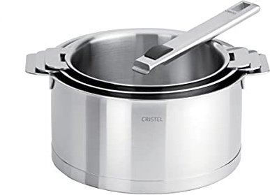 Cristel - S3CQLSA - Série de 3 Casseroles 16-18-20 cm + poignée Amovible - Collection Strate
