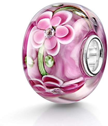MATERIA by Matthias Wagner XXL Glas Beads - Damen Charms Anhänger Silber 925 Blumen