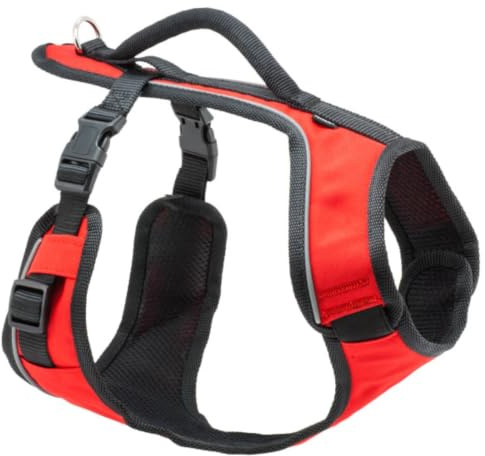 PetSafe EasySport Hundegeschirr - Strapazierfähiges, gepolstertes Material, Verstellbarer Halsausschnitt, Befestigung für Leine hinten & Reflektierend - L - Rot | Gepolsterter Stoff, verstellbarer elastischer Ausschnitt, Anschluss hinten, reflektierend