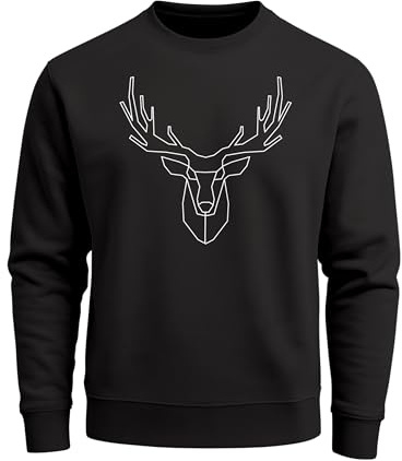 Neverless Herren Sweatshirt Pullover Hirsch Polygon Geweih Geometrisch Formen Rundhalspullover Schwarz XL