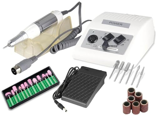 Profi Fußpflegegerät Nagelfräser mit Schleifer Zubehör 30.000 U/min. Weiß | Elektrischer Nagelschleifer mit 12-teiligen Steinschleifer Set in Rosa für makellose Ergebnisse und hohe Präzisionsarbeiten