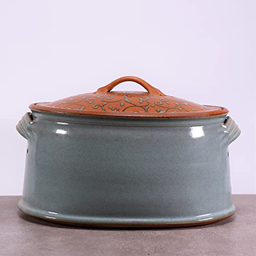 Palatina Werkstatt ® | von Hand gefertigter, glasierter Brottopf/Vorratstopf aus grauem Steingut (Brottopf groß)