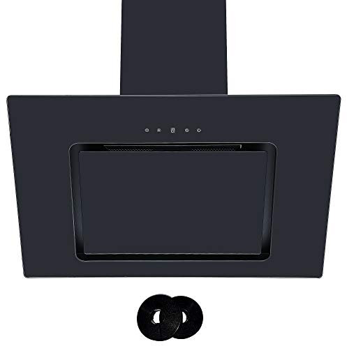 Cookology VER705BK 70cm Black Angled Glass Cooker Hood, Touch Controls & Filters