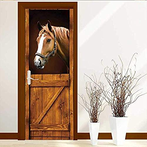 FCFLXJ3d tür aufkleber braunes pferd poster wandbild tapete stereo home hintergrund schlafzimmer tür dekoration selbstklebende pvc selbstklebende stereo er 77x200cm