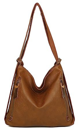 ITALYSHOP24 Damen Tasche Rucksack 2 in 1 Umhängetasche Schultertasche Daypack Leder Optik Rucksacktasche Shopper Backpack Freizeitrucksack Cognac