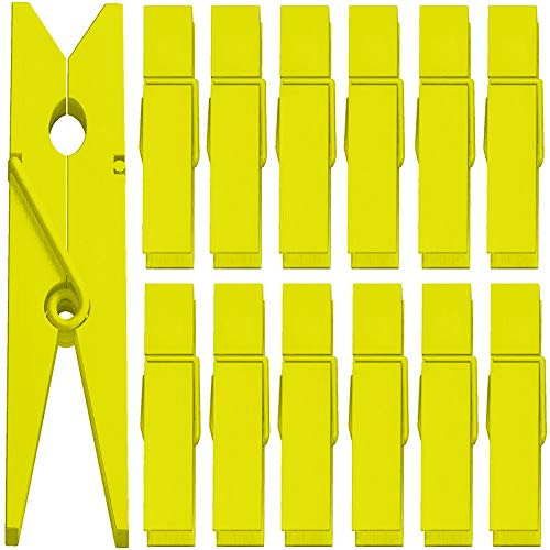 ANJUU 50pcs Colorful Clothespins Natural Wooden Colored Clothespins, Photo Paper Peg Pin Craft Spring Clips for Home Arts Crafts Decor, 2.75 inches (Yellow)
