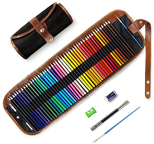 TOYESS 48 Lápices de Colores Profesionales con Estuche Enrollable para Niños y Adultos, Negro