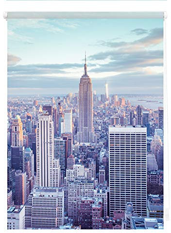 Lichtblick Klemmfix Verdunklungs-Rollo mit Motiv, ohne Bohren, Blickdicht, Seitenzugrollo, Made in Germany, New York - Blau 45 x 150 cm