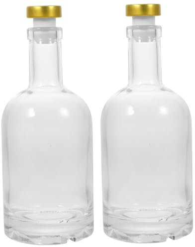 Cabilock 2piezas Botella De Vidrio Gruesa y Transparente para Licor para Vino y Whisky Apertura Ancha y Diseño Antideslizante