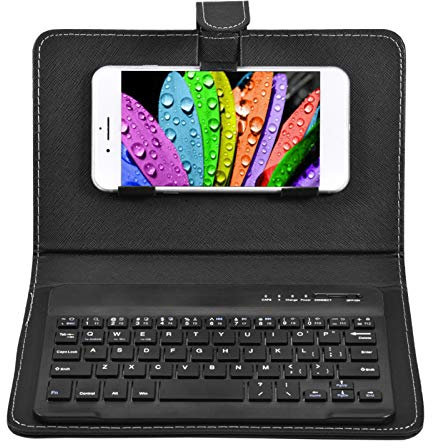 Bluetooth Wireless Keyboard PU Leather Stand Case for 4.5-6.8 inch Android/IOS/Windows All Other Smartphone Folding Folio UK Layout Cover,2-in-1 Bluetooth Wireless Keyboard & Leather Cover (Black)