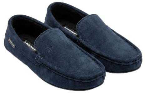 DUNLOP Men's Lewis Moccasin Slippers with Memory Foam Insole, Navy, Size 7 UK