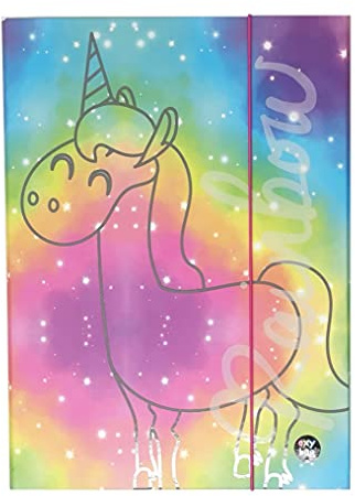 hochwertige Kinder Box Sammelbox Heftebox Zeichenbox Dokumenten Dosier Ordner mit Gummizug Gummiband DIN A4 - wählbar: Frozen Einhorn Luna Lama- Geschenk für Mädchen (Einhorn 1A)