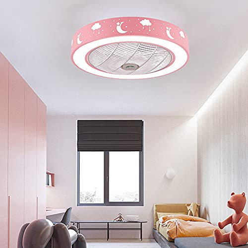 Ventilador Techo con Luz y Mando a Distancia Silencioso Niña Lampara Ventilador Infantil Techo 3 Velocidades Regulable para Dormitorio Salon Lamparas de Techo Habitacion,Rosado