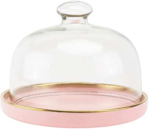 Bell Jar Cake Bell Glass Hood Cheese Bell with Ceramic Plate Cake Plate Hood Serving Plate with Glass Hood Porcelain Cheese Plate Cheese Board Cake Cover Cake Bell-Rosa