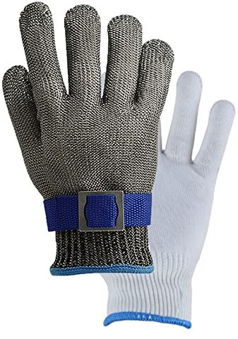 Schnittfeste Handschuhe 316 Stahldrahtschneideständige Handschuhe, Kettenmailhandschuhe, Lebensmittelgrad Sicherheitshinweise Sicherheitsarbeiten Handschuhe, Mit Baumwollhandschuhen (Size : 5PCS/M)